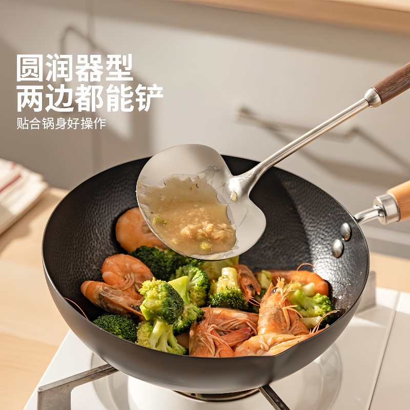 食品級ステンレス鍋シャベル料理人炒めスプーン厚金胡桃木キノコシャベル家庭用調理器具シャベル卸売り|undefined