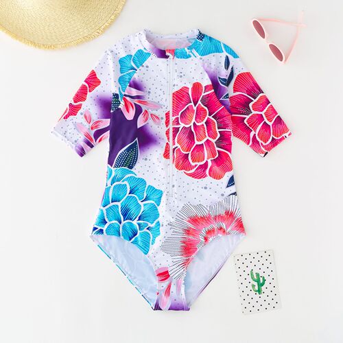 Elegant European and American Floral Print One-Piece Sun Protective Swimsuit for Women, Diving Suit, Fashionable Swimwear and Surfing Suit