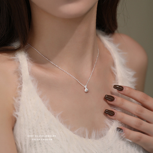 s999 sterling silver transport small bag necklace women's Chinese style brushed light luxury design feel silver exquisite Korean style collarbone chain