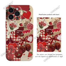跨境爆款美式插画玫瑰樱桃适用iPhone17菲林苹果16/15精孔手机壳