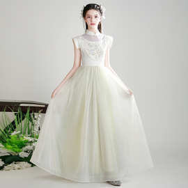 森系中式古筝演出服2026春季新款时尚潮流复古走秀钢琴童礼服