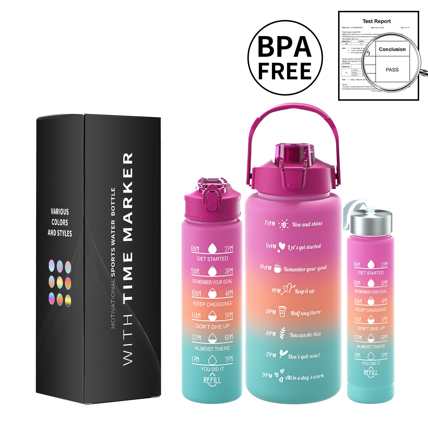 Taza de agua de gran capacidad taza de paja de plástico espacio simple olla botella de equitación deportes al aire libre taza de agua conjunto de tres piezas con caja