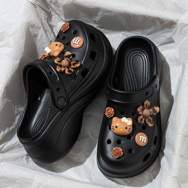Thick-Soled High-Heeled Sandals for Women, Clogs for Outdoor Wear, Slip-On Beach Shoes, Home Slippers, Women's Closed-Toe Slippers