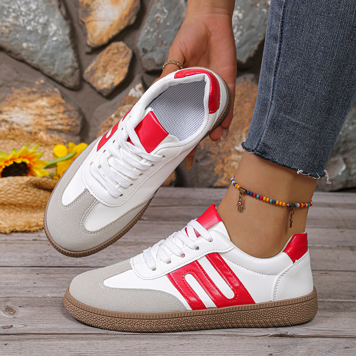 Zapatos de entrenamiento de comercio exterior de mujeres 2026 primavera nuevos zapatos blancos con suela plana transpirables zapatos deportivos casuales zapatos de suela suave image 6