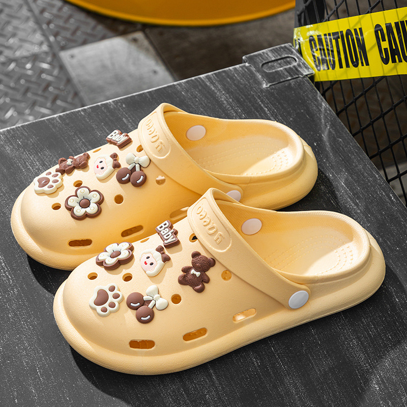 꽃 곰 슬리퍼 노란색