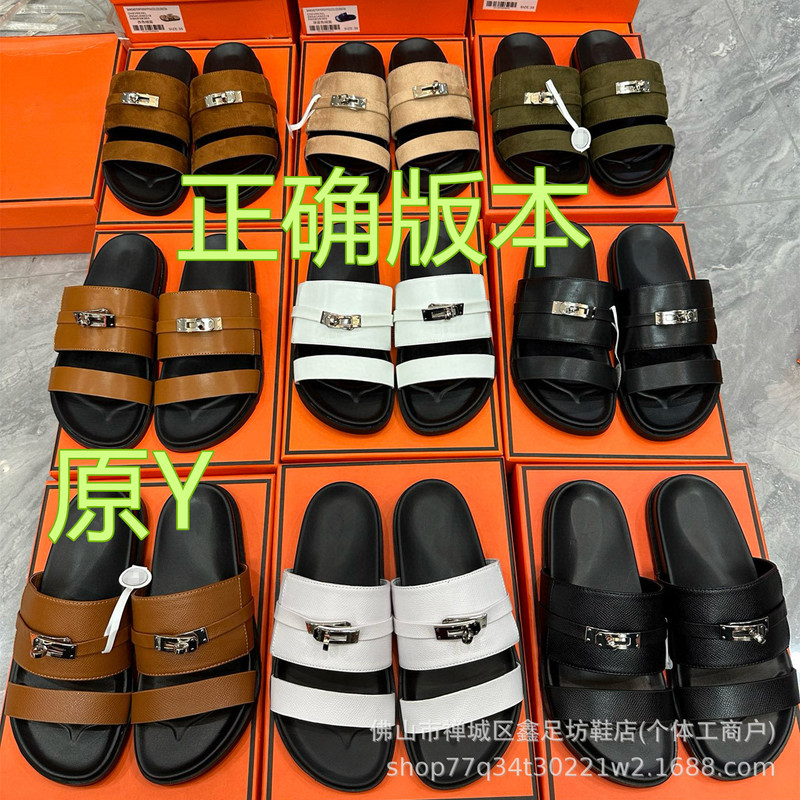 【High-End Version】2026 New Model Metal Buckle Slide Sandals for Men and Women, Couple Style, Outdoor Wear, Cowhide Leather Slippers 【High-End Version】2026 New Model Metal Buckle Slide Sandals for Men and Women, Couple Style, Outdoor Wear, Cowhide Leather Slippers