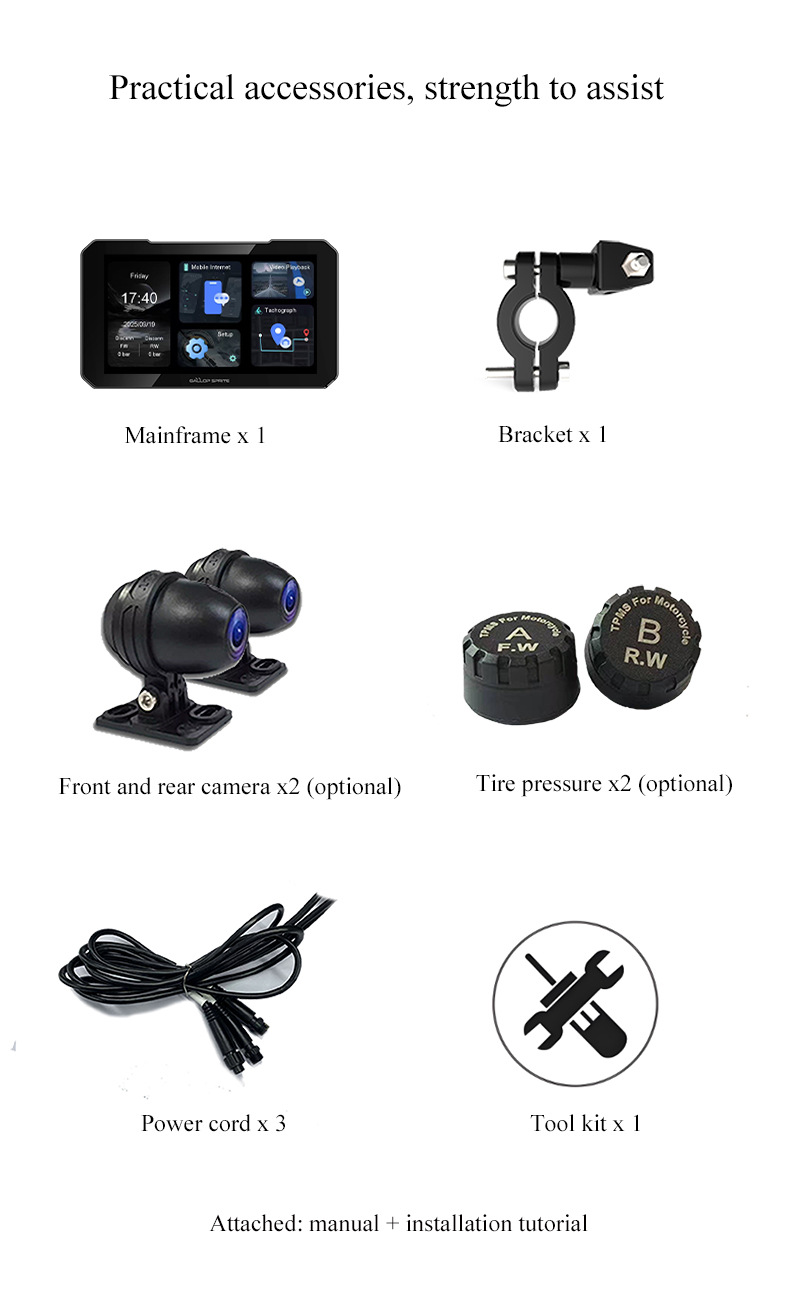 Motorcycle Smart Navigation System CarPlay/Android Auto Wireless Screen Mirroring Dash Cam Waterproof