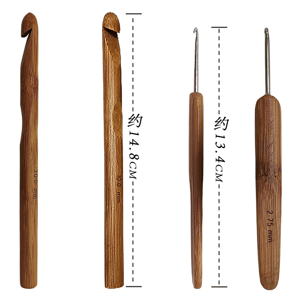 Herramienta de tejido, aguja de suéter, mango de bambú carbonizado, ganchillo redondo, paquete morado, ganchillo de bambú, paquete de 20 PU