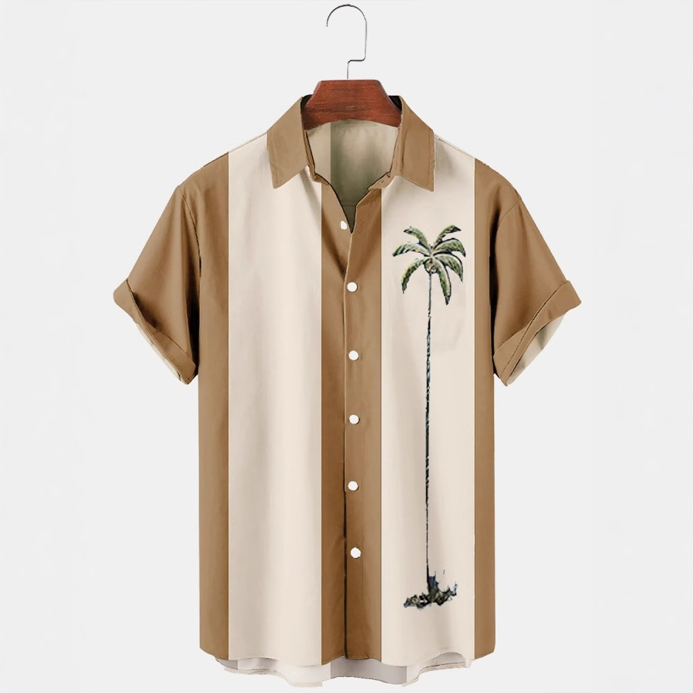 Estación independiente transfronteriza europea y americana nueva camisa para hombre impresión digital 3D Hawaii blusa casual de manga corta a rayas anchas