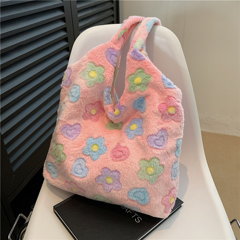 Moda suave simple elegante de gran capacidad de la felpa del bolso de hombro para las mujeres 2023 Otoño e Invierno Nuevo estilo Coreano bolsa de asas