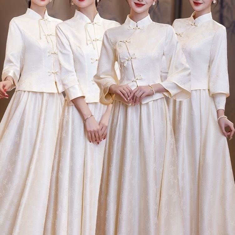 新中式伴娘服女2026新款春夏姐妹团香槟色高级感平时可穿订婚礼服