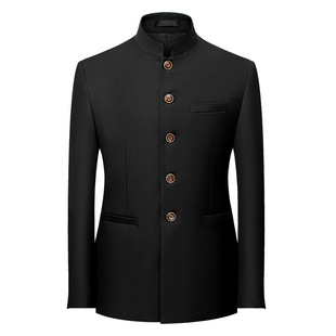 Running volume foreign trade wholesale men's retro business casual tunic suit men's large size small suit Black