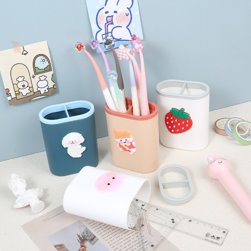 Student Cute Cartoon Pen Holder Desktop Learning Organizer Creative Makeup Brush Storage Box Printable LOGO