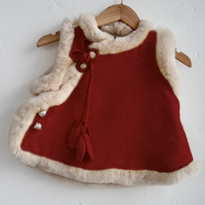 Ropa de invierno de niñas con terciopelo más grueso y cálido Año Nuevo Tang traje de bebé cheongsam abrigo de Año Nuevo vestido rojo image 8
