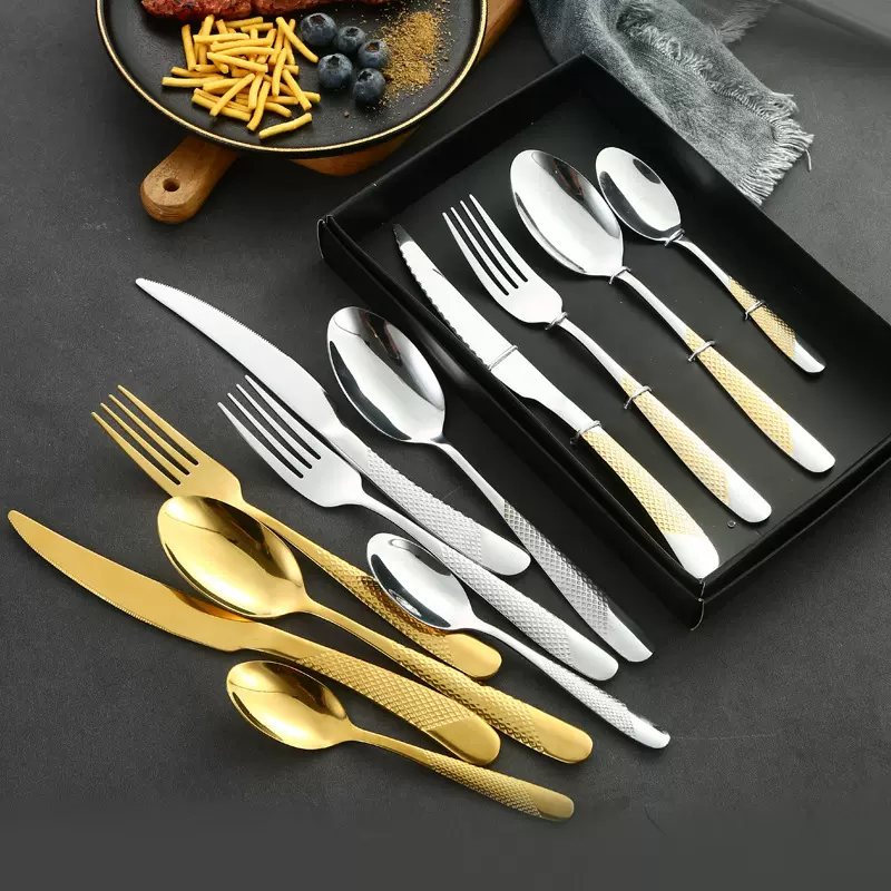不锈钢刀叉勺餐具套装家用酒店创意星钻手柄西餐具牛排刀叉甜品勺