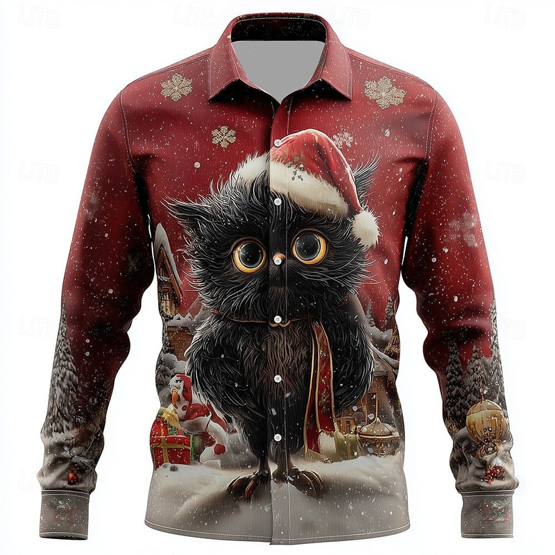 Christmas Deer Cute Casual Long-Sleeved Shirt European and American Hot Selling Men's Long-Sleeved Shirt
