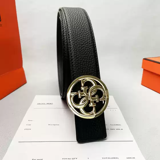 3.8cm Men's Litchi Pattern Leather Belt in stock Wholesale Fashion Casual Joker Round Alphabet Buckle Business Belt