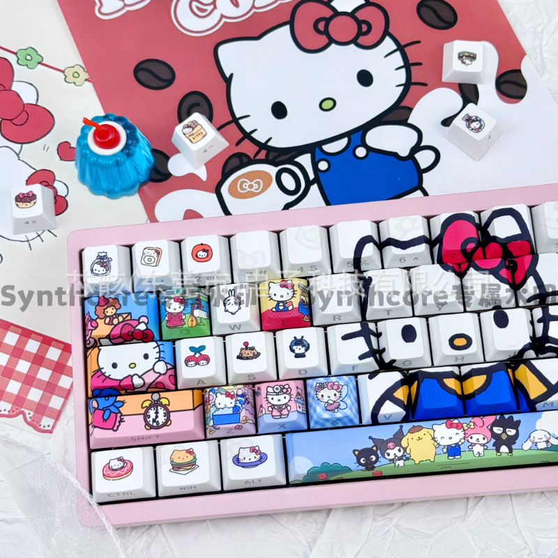 Hellokitty 130 Keys (Boxed) Keycaps Original Pbt Sublimation Customized Keycaps Five-Sided Sublimation