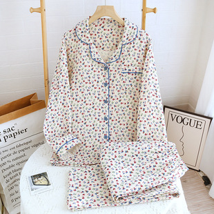 Women's cotton gauze pajamas Spring and Autumn new summer thin long sleeve suit floral cardigan home wear manufacturer