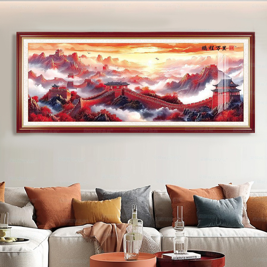 [Tejido de Algodón Importado] Punto de Cruz de Alta Gama Estilo Chino Mona Lisa Cruzada con Motivo de Mil Millas de Ríos y Montañas para Sala de Estar