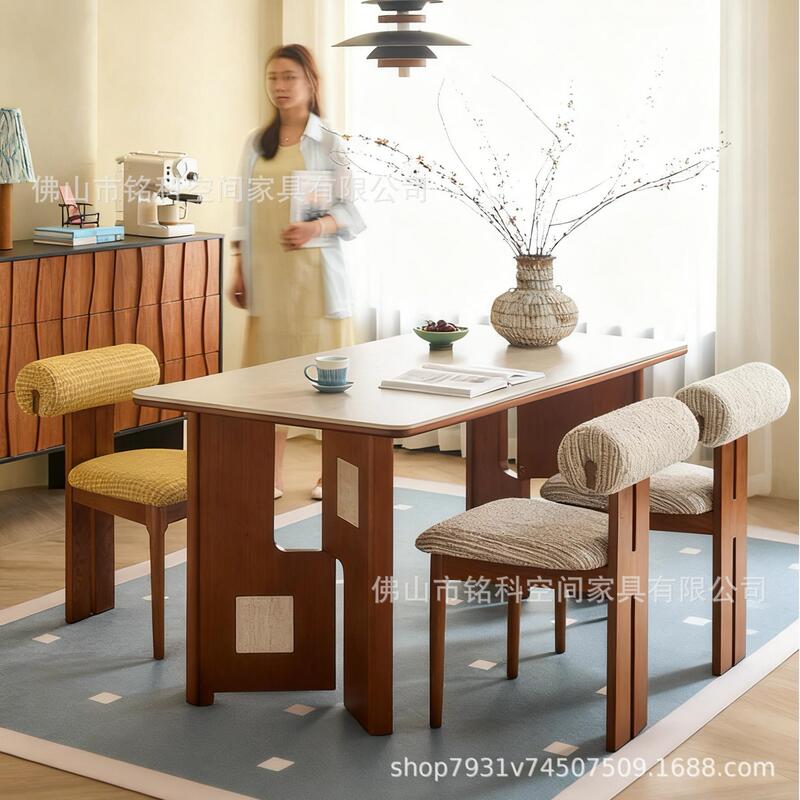 Medieval Modern Style Rectangular Dining Table with Solid Wood Legs and Slate Tabletop, Eco-Friendly and Handmade, Suitable for Home Use Medieval Modern Style Rectangular Dining Table with Solid Wood Legs and Slate Tabletop, Eco-Friendly and Handmade, Suitable for Home Use