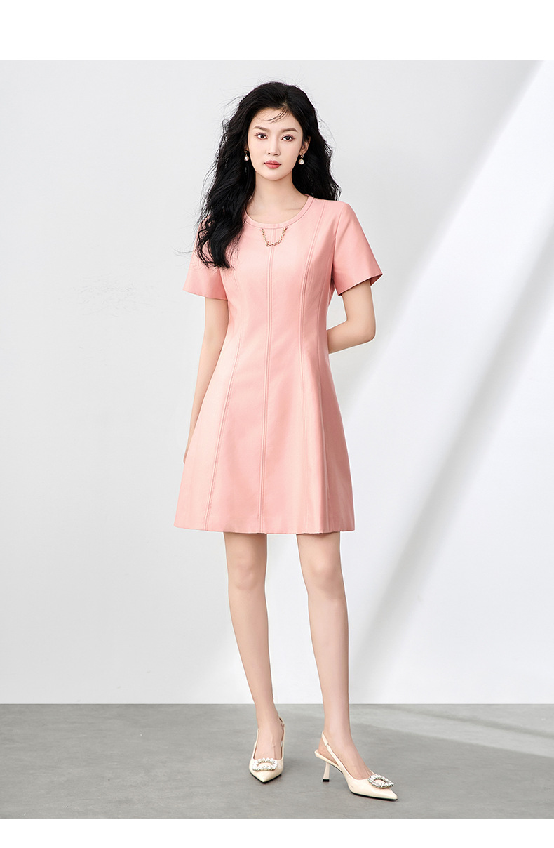 Váy cổ tròn tay ngắn suông midi thanh lịch đi làm — Màu đen chi tiết 11