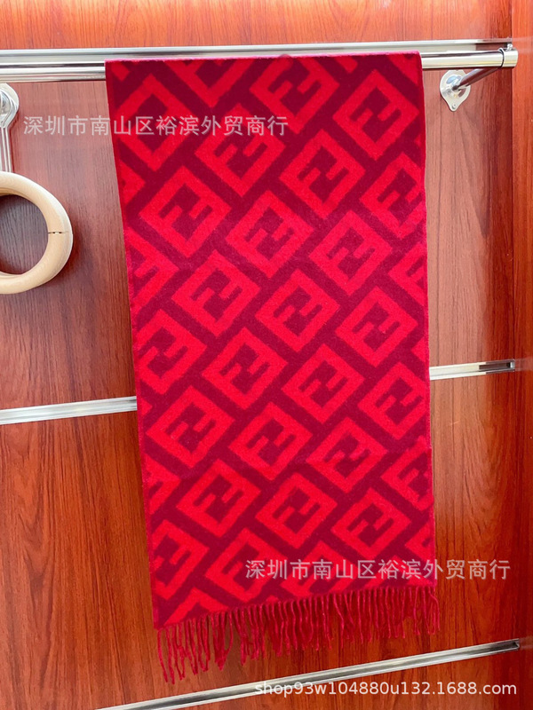 芬家正确版提花字母高品质羊绒围巾网红同款双面老花字母大牌围脖|undefined