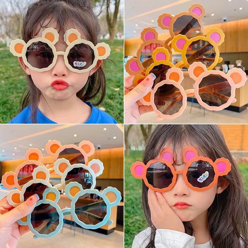 子供用サングラス、クマ耳付き、かわいい日焼け止めメガネ、男の子と女の子向け、ファッショナブルでクールなおもちゃ、卸売サングラス、漫画風|undefined