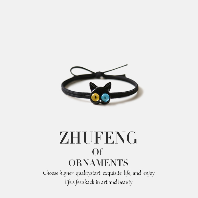 Dos colores pupila ojo grande gato cabeza cuerda hembra lindo de dibujos animados japonés y coreano simple todo partido aleación cabeza chica pelo corbata tocado