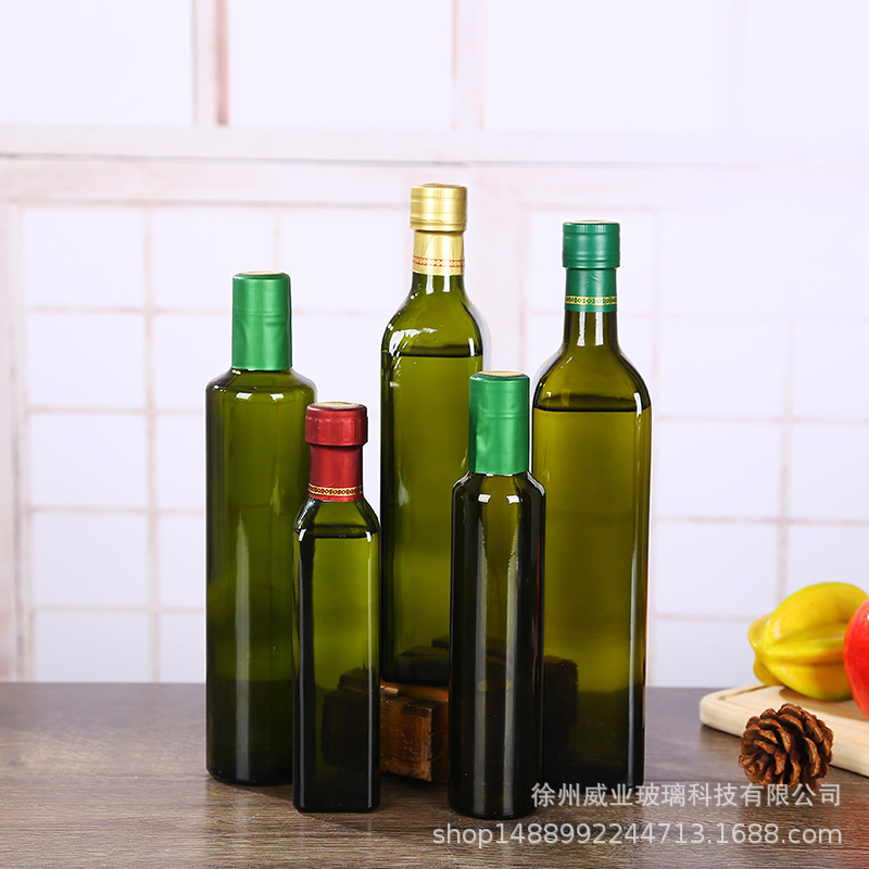 批发透明橄榄油瓶墨绿方形圆形油瓶核桃油瓶山茶油瓶玻璃瓶罐装