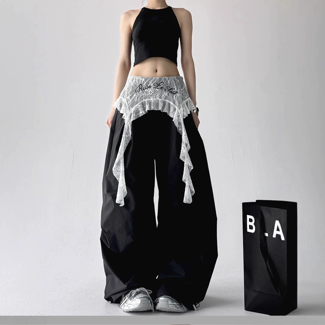 Летний модный универсальный кружевной комплект, брюки, oversize, свободный крой