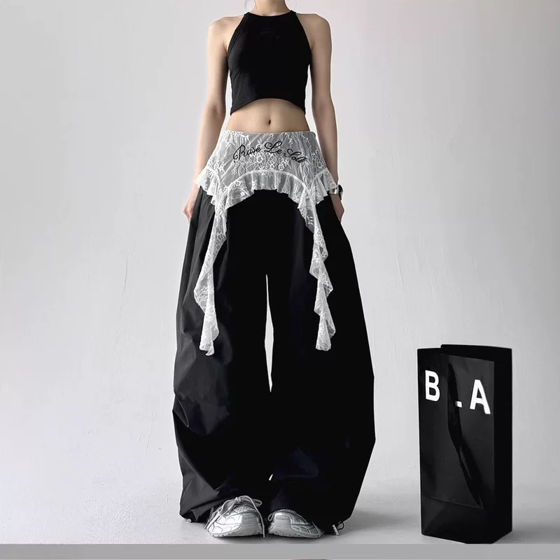 Летний модный универсальный кружевной комплект, брюки, oversize, свободный крой