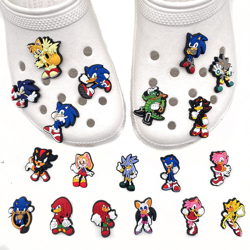 Sonic the Hedgehog Sonic Croc Shoes Flower Shoe Buckle PVC Soft Rubber Croc Shoes Flower Shoe Buckle Shoe Accessories