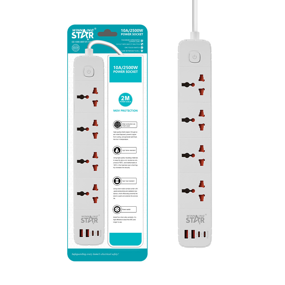 Winningstar跨境4孔位家用办公2USB/2C英规欧规多功能通用插座