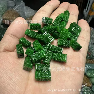 帝王绿干青铁龙生翡翠如意雕花云纹长型散珠diy配饰配件现代简约