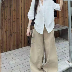 2025秋季新款女装气质长袖衬衫休闲高腰阔腿裤套装