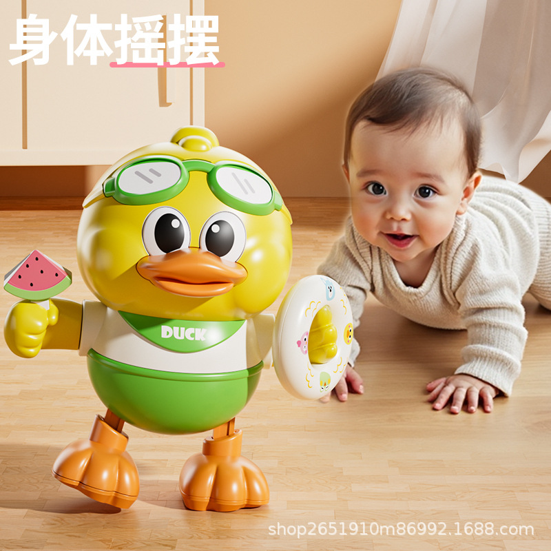 Juguetes infantiles transfronterizos baile eléctrico bebé pato bebé cabeza hacia arriba entrenamiento de canto interactivo aprendiendo a trepar juguetes de guía