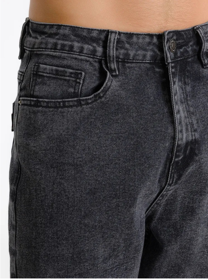 Men's Grey Straight Leg Jeans For Men Mid Waist Stretch Fit_voghion.com