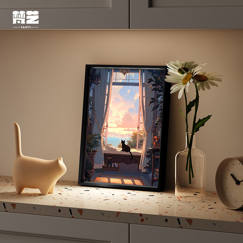 インスタ映え壁画スピーカー絵画寝室ベッドサイド絵画卓上装飾品アルミ合金額縁猫高級感ライトラグジュアリースタイル|undefined