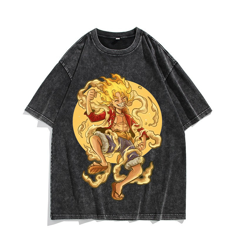 Anime Cross-Border Old American Cotton Sleeve T-Shirt American Short-Sleeve T-Shirt Nika Lu Five-Point European and American Retro Washed