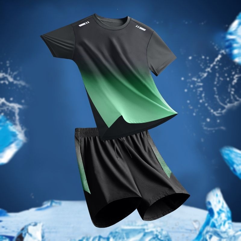 Camiseta de secado rápido de verano delgada suelta seda de hielo secado rápido mangas cortas deportivas casuales running chaqueta deportiva set hombre