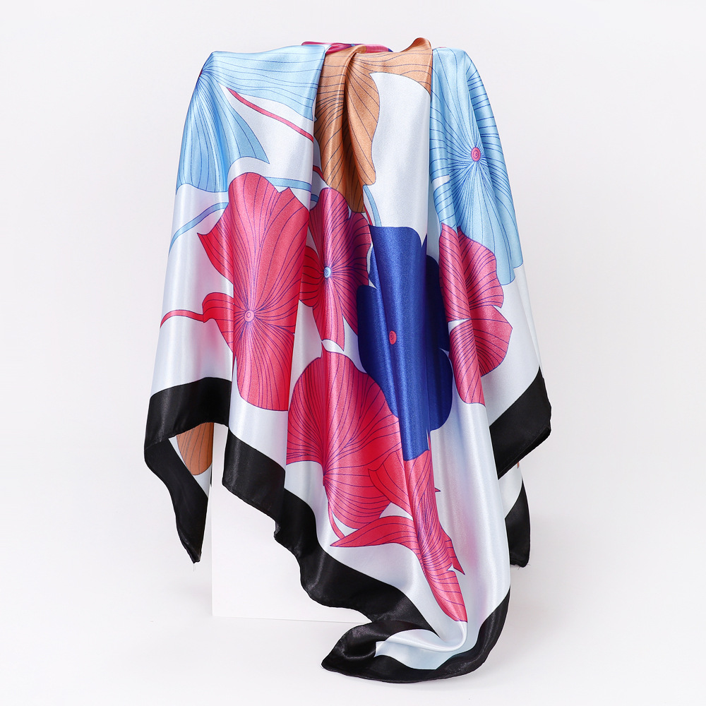 Flower Pattern Women's Lady Flower Satin Printing Silk Scarf