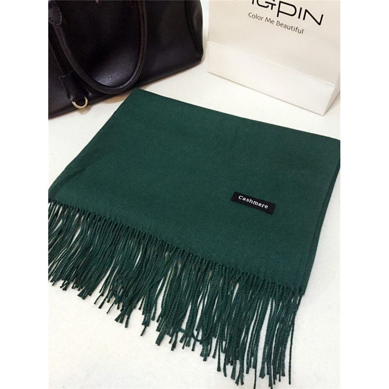 Chal para mujer otoño e invierno, color sólido largo, borla de cachemira de imitación, versión coreana de doble uso, bufanda gruesa y cálida para estudiantes de todo fósforo