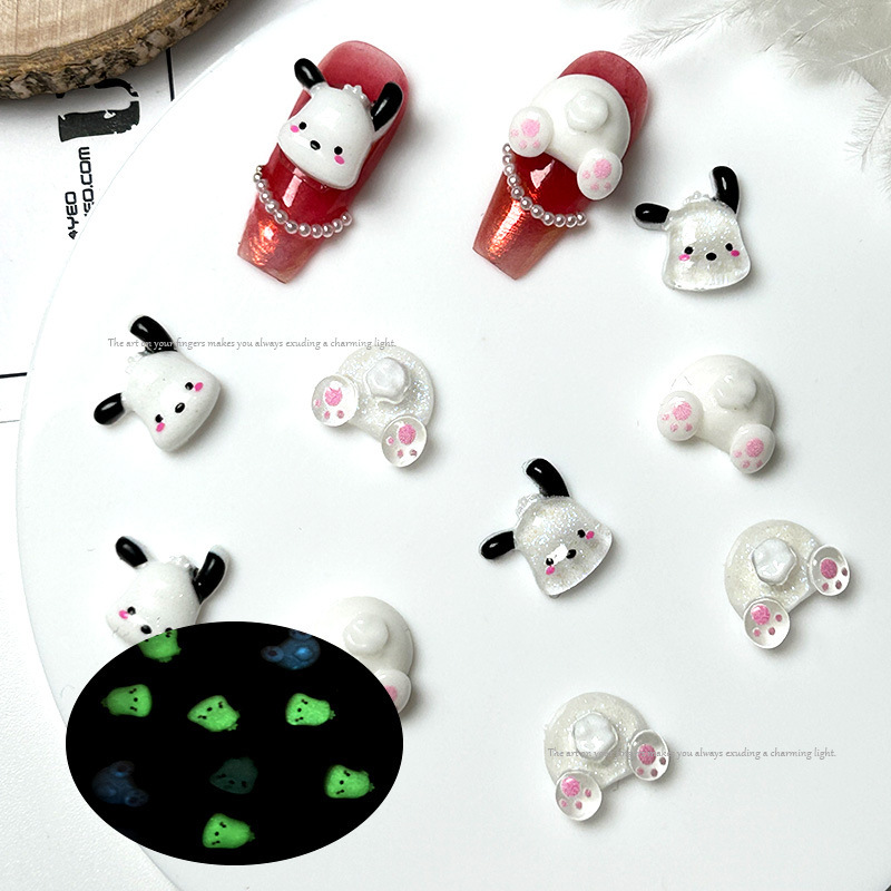 New online celebrity cute nail jewelry luminous Pacha dog resin accessories ear studs hairpin nail drill three-dimensional accessories