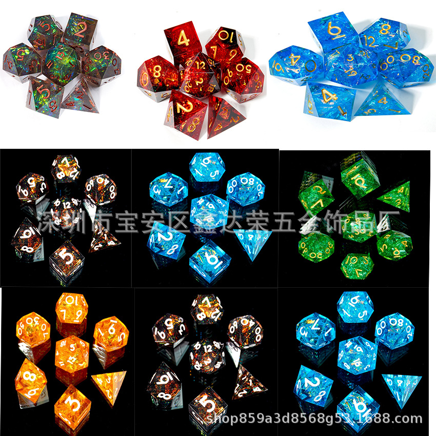 Amazon Sharp Dice DND Dungeons & Dragons Polyhedral Resin Color Board Game TRPG Dice Manufacturer Customized