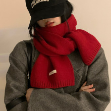 代发纯色围巾女冬季2025新款保暖保暖潮蓝色软糯针织围脖高级感