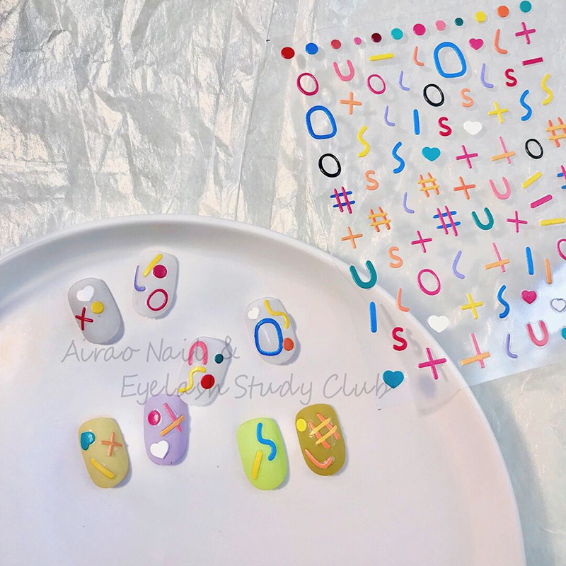 Japonés tomoni pegatinas de uñas adhesivo de alivio tridimensional 5D uñas letras de graffiti lindas líneas de dibujos animados