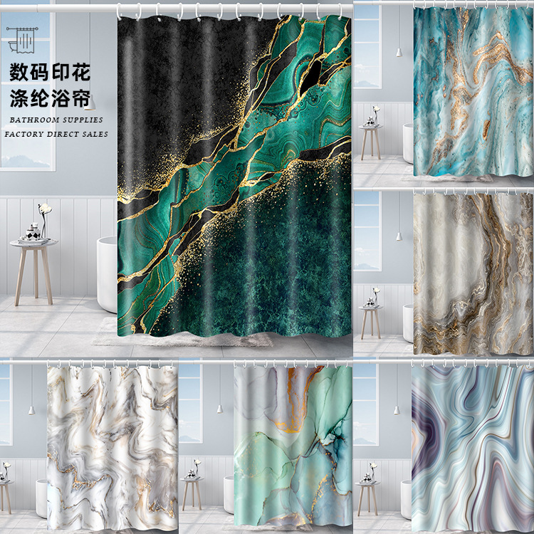 Polyester Thick Digital Printing Waterproof Shower Curtain Bathroom Bathroom Curtain Shower Dividers Cross-border Supply
