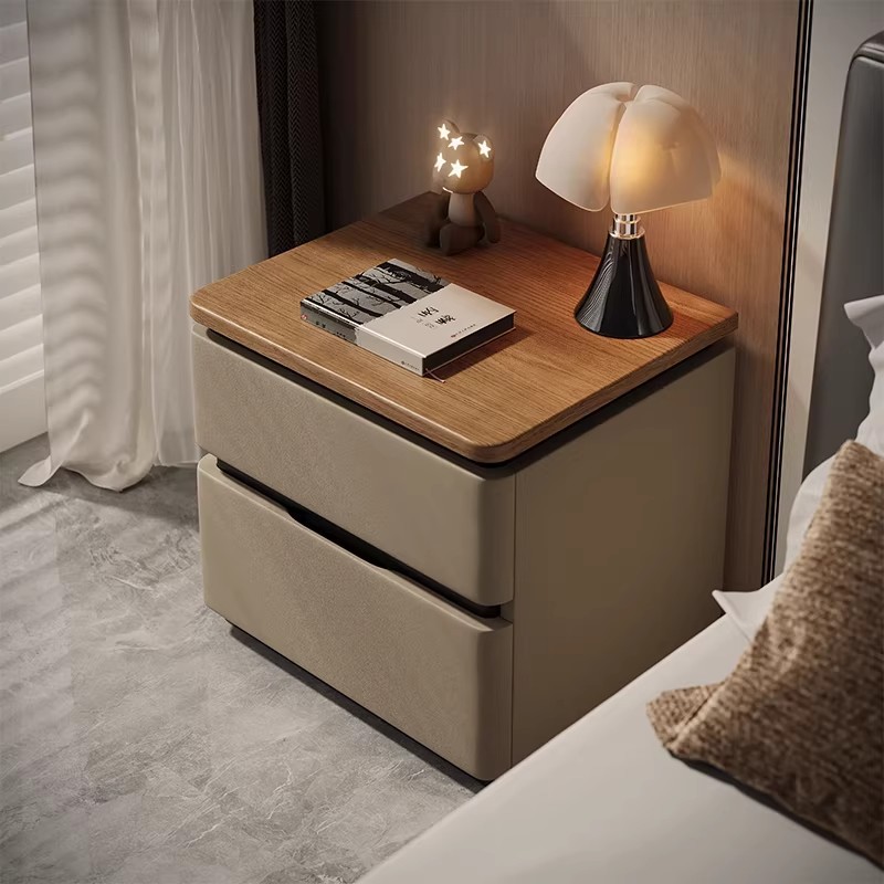 Mesa de cabecera de madera maciza dormitorio italiano minimalista 60cm tamaño grande ligero de lujo alto gabinete de almacenamiento de la cama estilo medieval