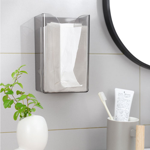 Wall-mounted tissue box without drilling, household facial tissue and washcloth storage box, bathroom tissue dispenser, kitchen reverse-hanging box